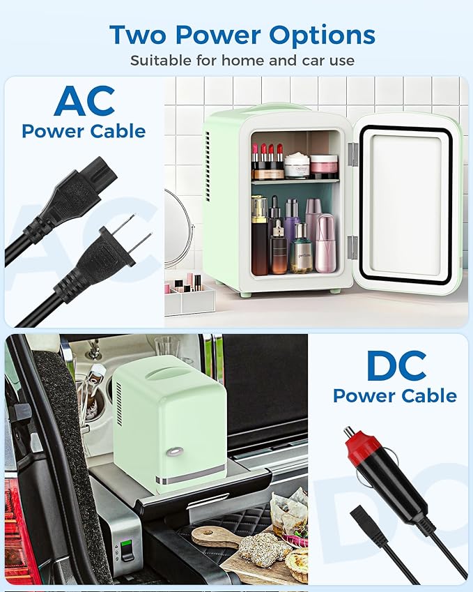 Mini Fridge for Bedroom, 4L/6 Cans Small Cosmetic Fridge for Skincare, Makeup, Medicine & Beverage, Portable Desk Fridge Cooler and Warmer for Kids, Car, Office, Dorm, Green