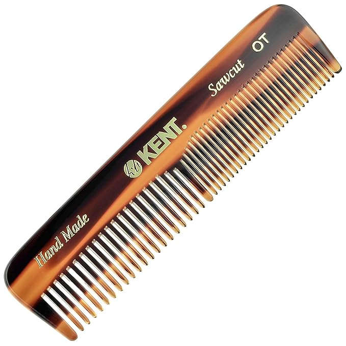 Kent OT Pocket Comb Set - 4.4" Fine Tooth and Wide Tooth Handmade Hair Combs for Men, Women, and Kids - Travel, Beard, and Mustache Grooming Combs, Saw Cut and Hand Polished