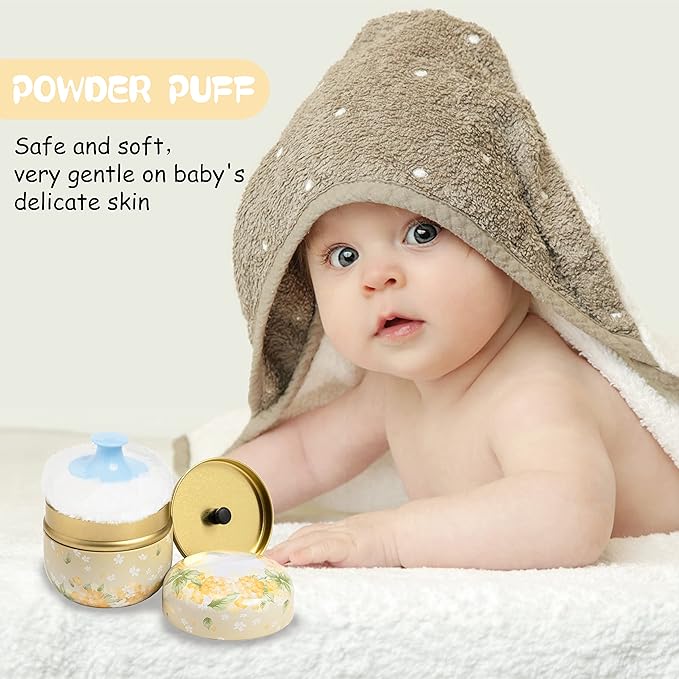 WEMEGA Body Powder Case with Powder Puff Powder Container Tea Box for Baby and Women Powder Puff and Powder Case for Travel (Yellow Flower1)
