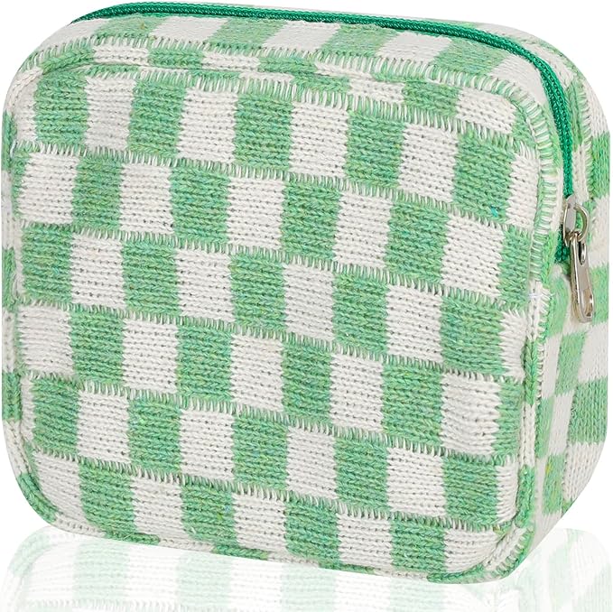Sanitary Napkin Storage Bag, Menstrual Pad Zipper Checkered Portable Period Bag Panty Liners, Tampon Pouch for Women Ladies Daily Use Storage Purse Travel