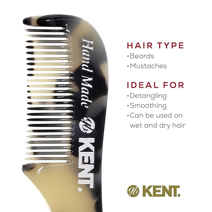 Kent A 81T TW X-Small Men's Beard Mustache Pocket Comb, Fine Toothed Pocket for Facial Hair Grooming and Styling. Hand-Made of Quality Cellulose Acetate, Saw-cut Hand Polished. Made in England