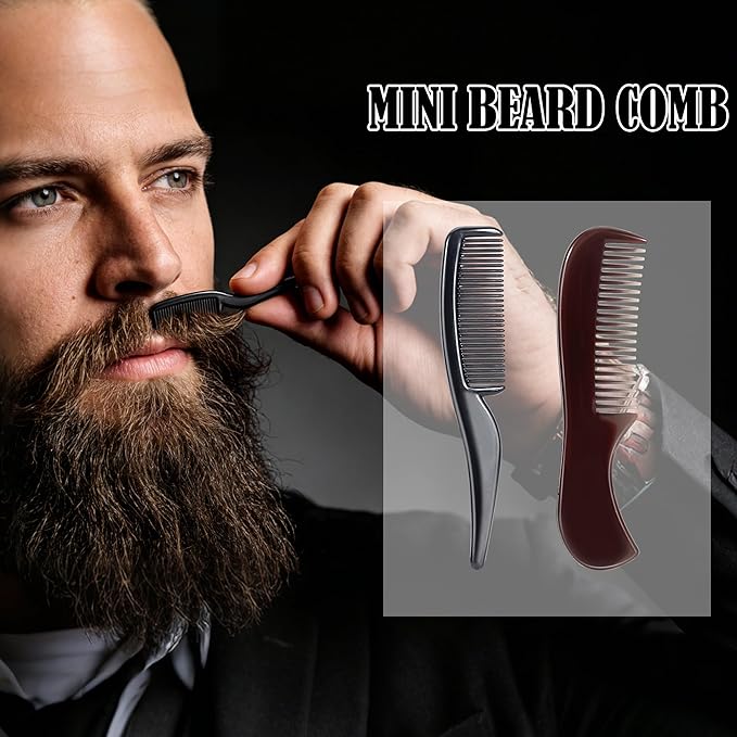 BFWood Mens Beard Comb: Small Travel Beard Set - Grooming Sandalwood Mustache Comb, Mustache Trimming Sissors With Storage Bag