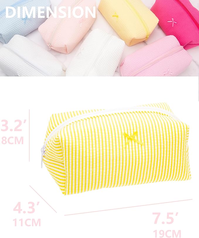 PAZIMIIK 6PCS Cozy Makeup Bag Small Aesthetic Travel Zipper Cosmetic Pouch for Women Make Up Beauty Accessories Brushes, Stripe Yellow