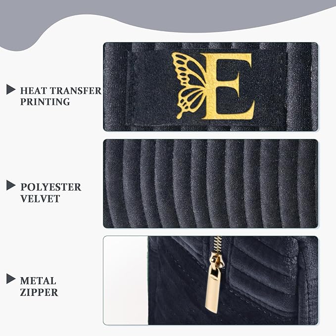 COSHAYSOO Bridesmaid Proposal Engagement Gifts Bridal Shower Bachelorette Party Favors Makeup Bag Quilted Make Up Cosmetic Pouch for Bride to Be Maid of Honor Godmother Black Velvet Initial Letter E