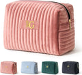 COSHAYSOO Travel Makeup Bag Quilted Make Up Pouch Initial Cosmetic Case with Butterfly Decor for Women SPF Sunscreen Contour Stick Beauty Blender Highlighter Concealer Organizer Pink Letter G