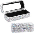 Rhinestone Lipstick Case with Mirror Bling Crystal Lipstick Case Diamonds Makeup Cosmetic Storage Box Holder for Purse(COLOR:White)