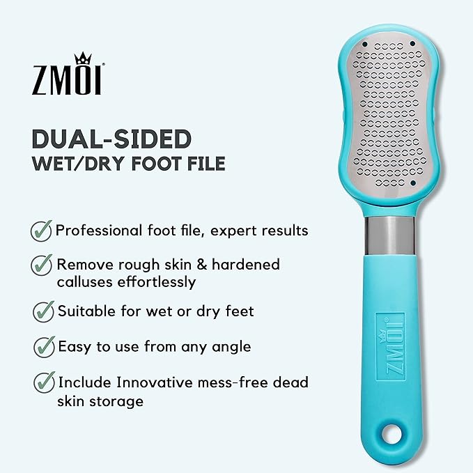 Premium Foot File – 2-in-1 Callus Remover for Feet with Dead Skin Storage – for Dry, Cracked Heels, Hard Skin – High-Grade Stainless Steel Foot Scraper - 1 Count