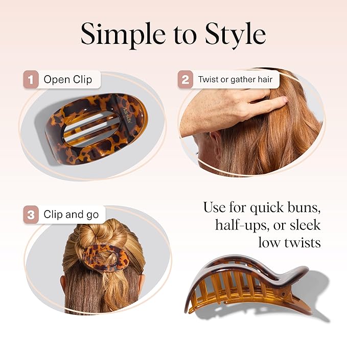 Kitsch Large Flat Claw Clips for Women - Stylish Flat Hair Clips, Strong Hold for Thick & Fine Hair | Non-Slip for Secure, Comfortable All-Day Wear | Ideal Gifts for Women - Tortoise Design