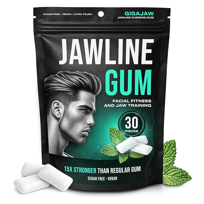 GigaJaw Jawline Gum - 15X Hardness for Effective Facial Exercise- Mewing Jaw Gum | Mint Flavor | Sugar-Free, Calorie-Free | Pack of 30 Pieces