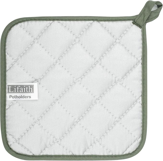 100% Cotton Kitchen Everyday Basic Terry Pot Holder Heat Resistant Coaster Potholder for Cooking and Baking Set of 5 Olive Green