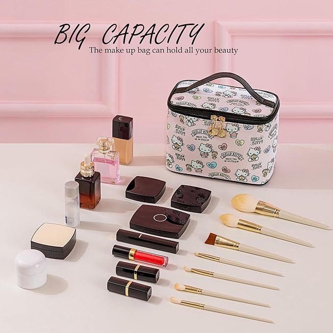 AmBealla Cosmetic Bag Large Makeup Bags Pink Travel Case with Makeup Brush Holder,2PCS Cosmetic Organizer for Women,Toiletry Storage Bag for Skincare&Beauty Tools Sweet Cute for Girls