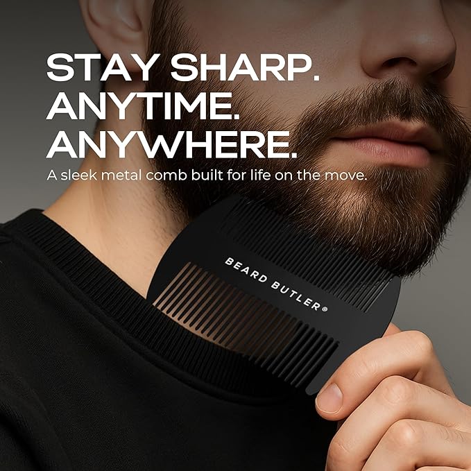 Beard Butler® 'The Original' Metal Wallet Comb – Slim Credit Card Beard & Mustache Comb for Men – Portable Stainless Steel – Fits in Wallet or Pocket – Perfect Beard Gift - Black