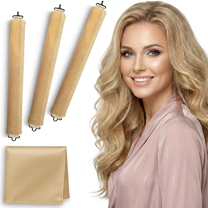 Overnight Blowout Rods | Heatless Curls for Long or Short Hair Rollers Blow Out Curling Rod No Heat Flexi Foam Tubes Silk Satin Velvet Soft Curlers to Sleep In Tools Set by VISOFO (Blonde, 3 Set)