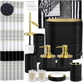 Bathroom Set - Bathroom Sets with Shower Curtain and Rugs, 25PC Bathroom Accessory Set, Black Bathroom Accessories Set with Trash Can, Soap Dispensers