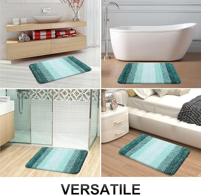 OLANLY Bathroom Rugs Sets 3 Piece, Soft Absorbent Microfiber Bath Mats and U-Shaped Contour Toilet Rug, Plush Shaggy Bath Mat Set for Bathroom (36"x24"+24"x16"+24"x20", Blackish Green)