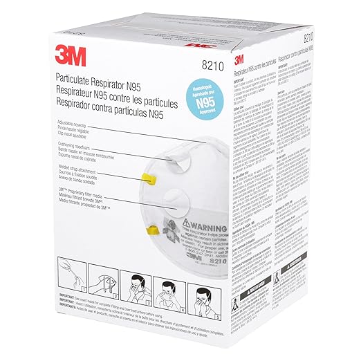 3M 8210 Particulate Respirator, N95, Pack of 20 Disposable Respirator, NIOSH APPROVED, Two-Strap Cup Style Design, Lightweight with Cushioning Nose Foam