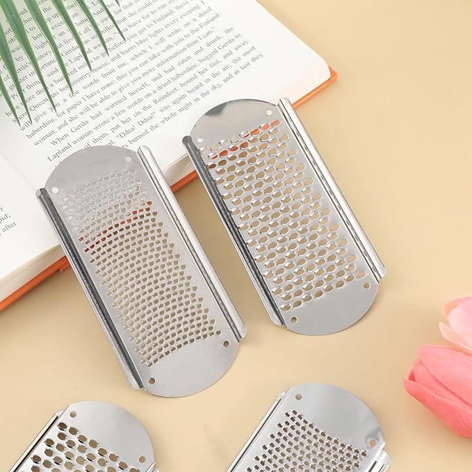 8 PCS Foot File, Callus Remover for Feet Stainless Steel Replacement Blades 2 Designs Big & Fine Hole Foot File Pedicure Tool Detachable Feet Scrubber for Rasp Corn Hard Skin Remove, Wet and Dry Use