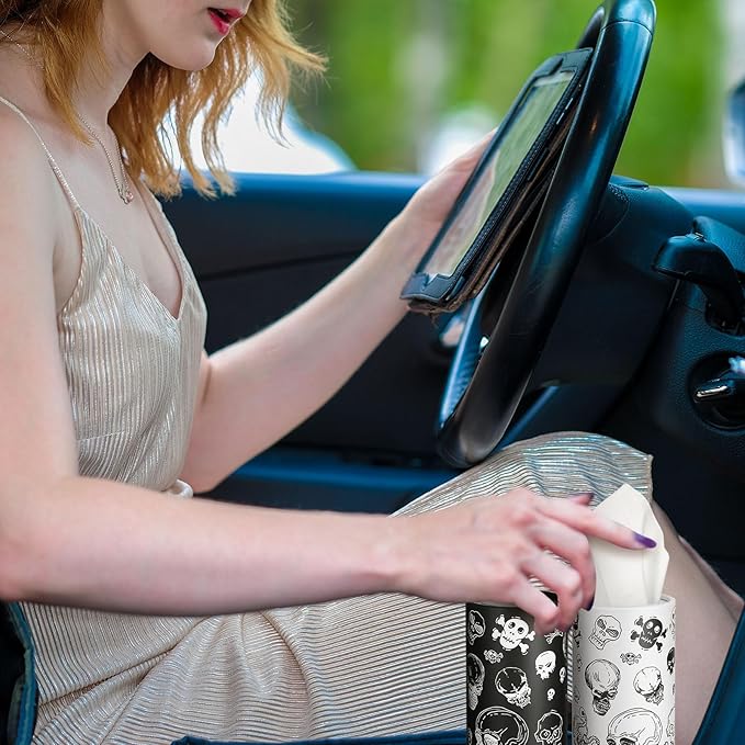 Fourluoo 12 Pack Skull Cylinder Tissues for Car Bulk Gothic Skeleton Round Cylinder Holder with 3 Ply Facial Tissues for Travel Home Bathroom Office Accessories