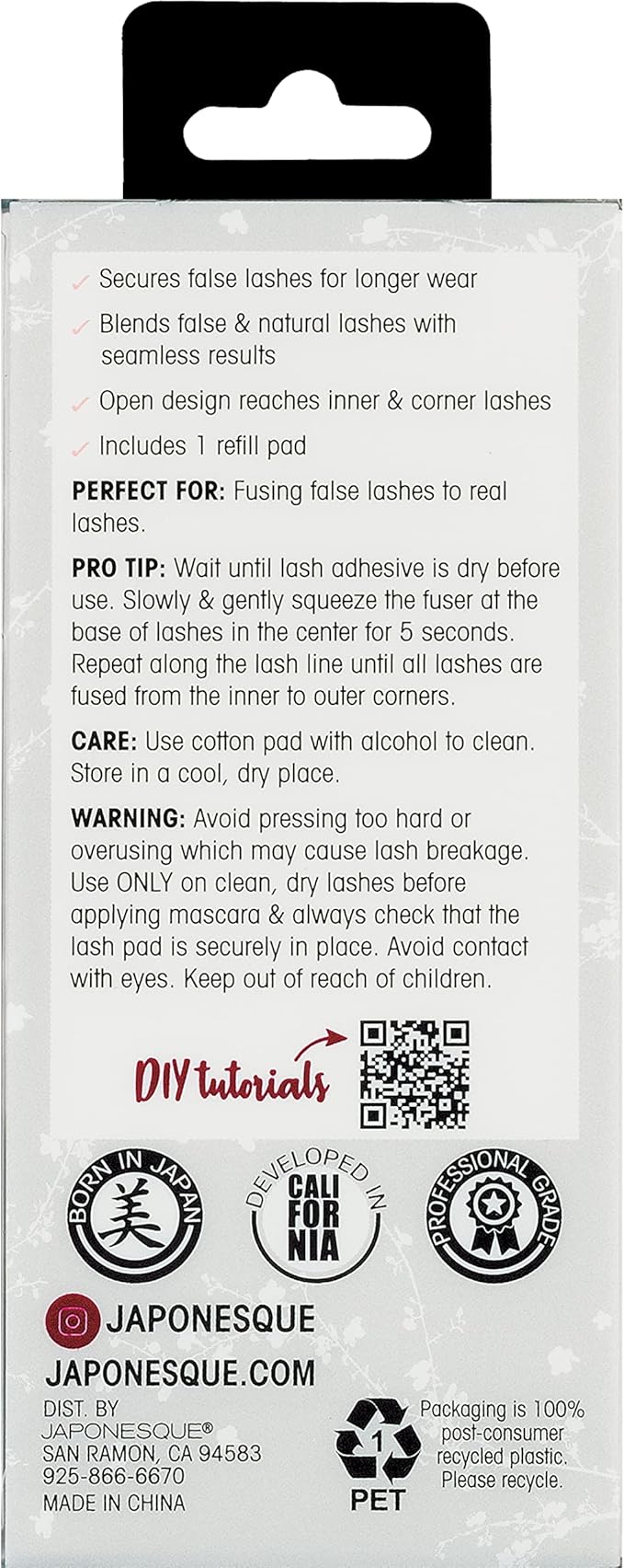 JAPONESQUE False Lash Fuser and Curler - Fuse Natural Lashes to False Eyelashes - No More Flyaway Corners! Great Tool for Short Natural Lashes