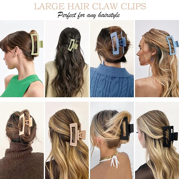 Large Hair Claw Clips 12 Pack, Flower Hair Clips for Thin Hair, Big Square Matte Strong hold for Thick Hair, 3 Styles Hair Clips for Women Thick Hair 4 Colors