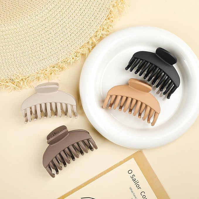DEEKA 4 PCS 2.5 Inch Hair Claw Clips Double Row Teeth Matte Hair Jaw Clips Hair Barrettes Thick Medium Thin Hair Clips for Women (Beige,Brown,Black)