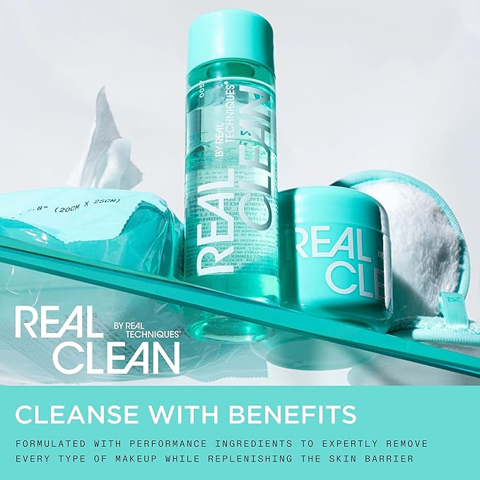 Real Techniques Real Clean Face Erase Makeup Removing Balm, Hydrating Makeup Cleansing Balm, Remove Stubborn Makeup, Hyaluronic Acid Moisturizes & Vitamin A Helps Exfoliate, 2 fl. oz Jar
