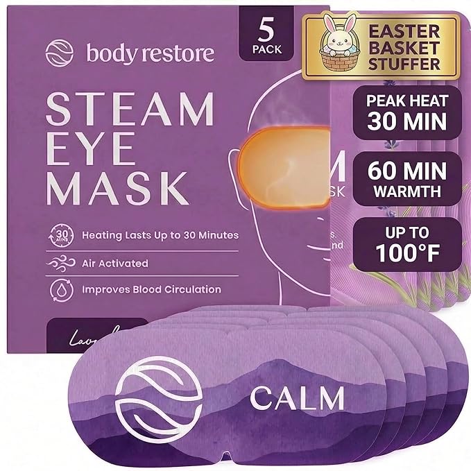 Body Restore Heated Eye Mask 5 Pack – Easter Basket Stuffers, Easter Birthday Gifts for Women & Men, Steam Warm Compress for Dry Eyes, Stye Eye Treatment, Eye Patch – Lavender