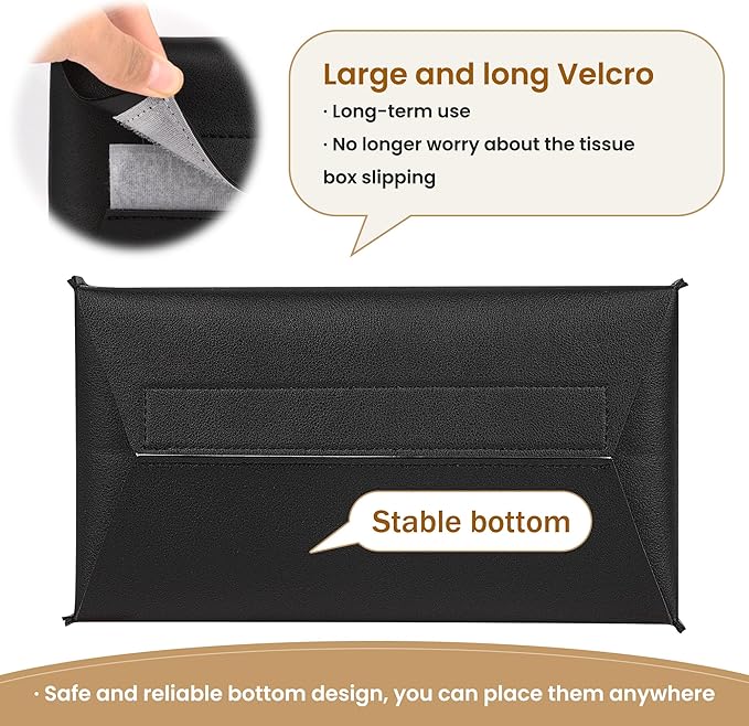 Long Tissue Box Cover, PU Leather Tissue Holder Rectangle, Facial Paper Organizer, Modern Dispenser for Bathroom, Kitchen, Home, Office, Tabletop (1, Black, Tall)