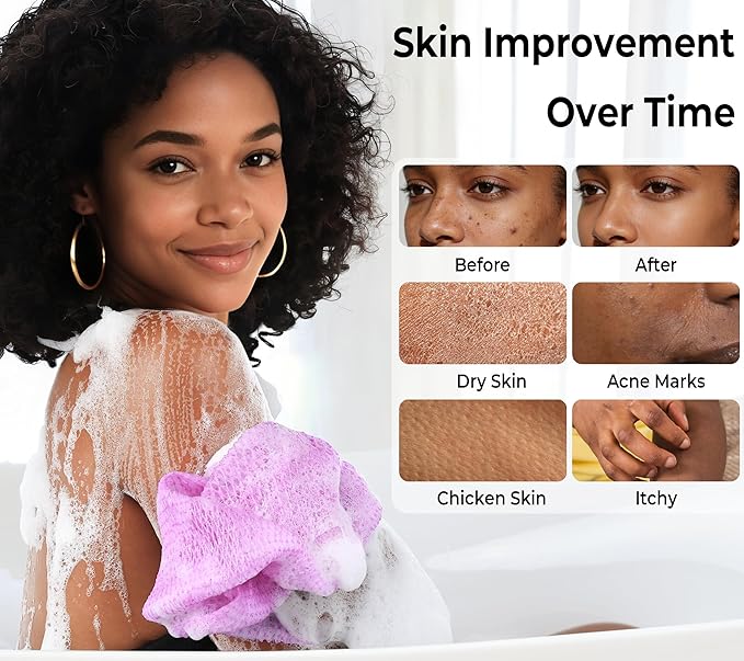 African Net Sponge Authentic - Exfoliating Back Scrub Bath Sponge with Knots - Afro Scrub Body Scrubber Exfoliator Washcloth - African Body Care Daily Use Shower Essentials