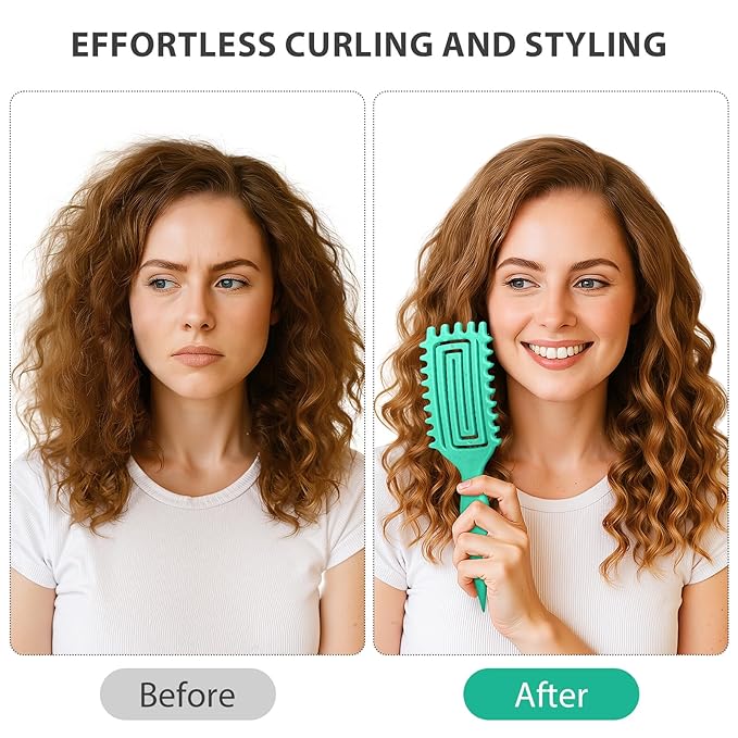 Curly Hair Brush, Curl Defining Brush for Women and Men, Effortless Detangling and Shaping for Curls, Waves and Coils, Reduces Pulling, Smooth Results (Green)
