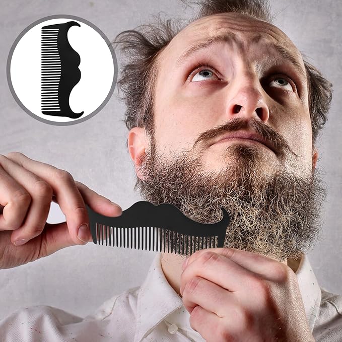 Men’s Beard Shaping Tool Stainless Steel Beard and Mustache Comb Portable for Precise Styling and Trimming with Black Opp Pocket Case