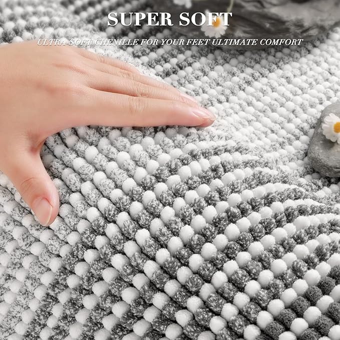 BSICPRO Bathroom Rugs and Mats Sets, 2 Piece Thick Absorbent Chenille Bath Mat Rug Set Non Slip, Soft Shaggy Bath Room Floor Mats for Bathroom, Machine Washable (Gray, 20" x 47" Plus 20" x 32")
