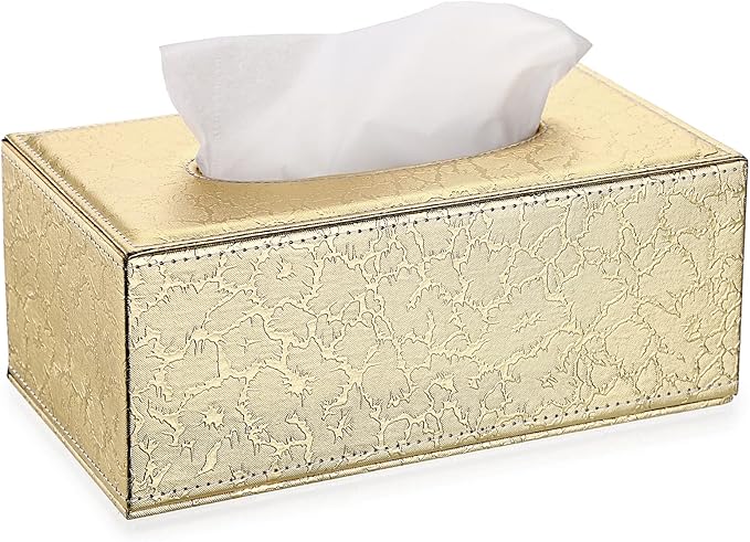 Sumnacon Rectangular Tissue Box Cover - Stylish Tissue Box Holder with Magnetic Bottom, Decorative Tissue Box for Vanity Dresser Night Stand Table Countertop (Gold, Medium)