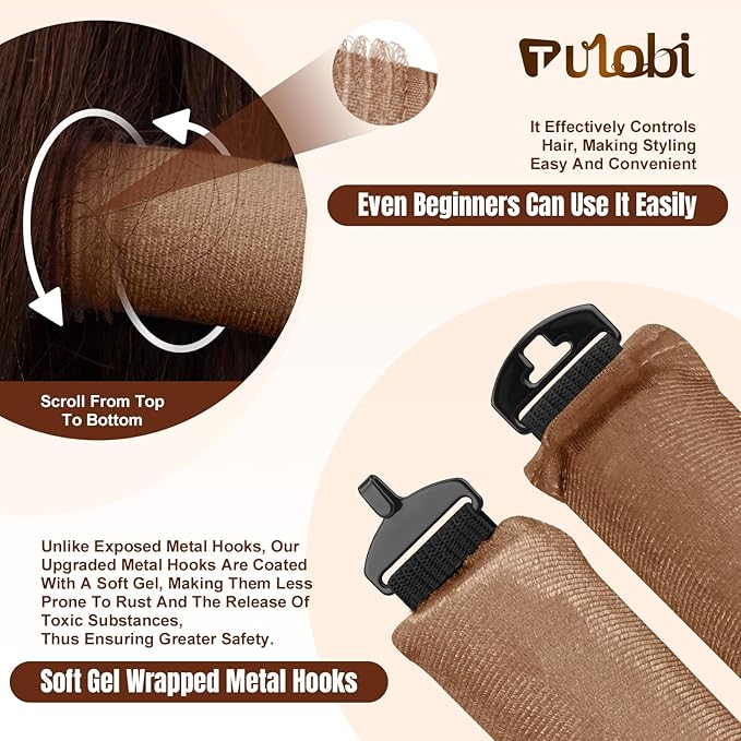 TULOBI 3 Pcs Heatless Curls Overnight - Upgraded Velvet Heatless Hair Curler with Velcro Fastener, Overnight Jumbo Blowout Rods, Hair Curlers to Sleep in for All Hair Types (Khaki)