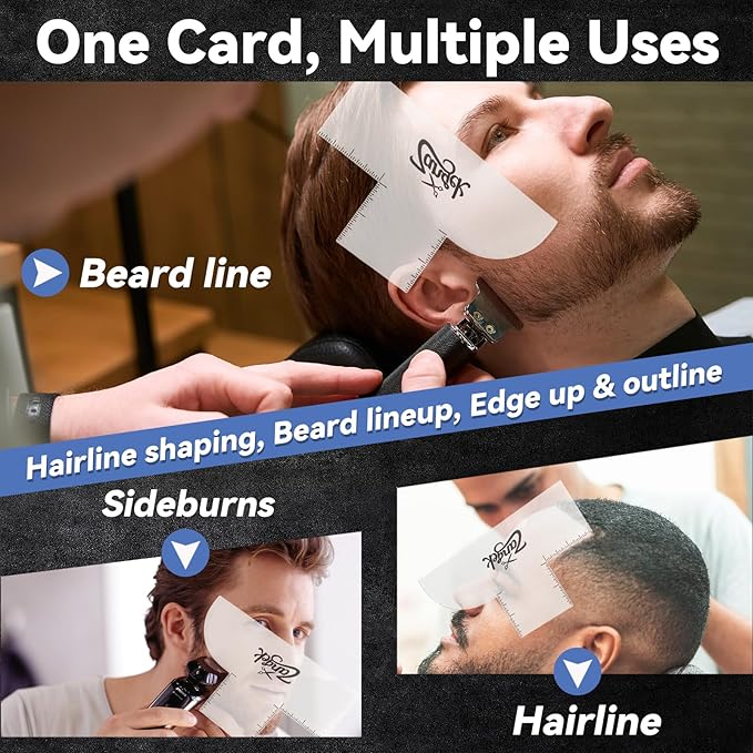 Barber Enhancement Card – Hairline & Beard Shaping Tool for Barbers – Reusable Matte Translucent Lineup Tool with Measurement Indicators, Works with Spray & Pencil (White Translucent)