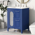 Harper & Bright Designs 24" Bathroom Vanity with Sink, Free Standing Single Basin Vanity Set with Two Drawers and Glass Door, Modern Wooden Bathroom Cabinet with Ceramic Basin for Bathroom, Blue