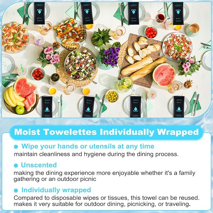 Moist Cotton Towel Bulk Moist Towelettes Individually Wrapped 8.7" x 8.7",White Towel Services,Refreshment Pre Moistened Towels for Travel Sport Party Spa Dentist (1 Count (Pack of 200), Unscented)