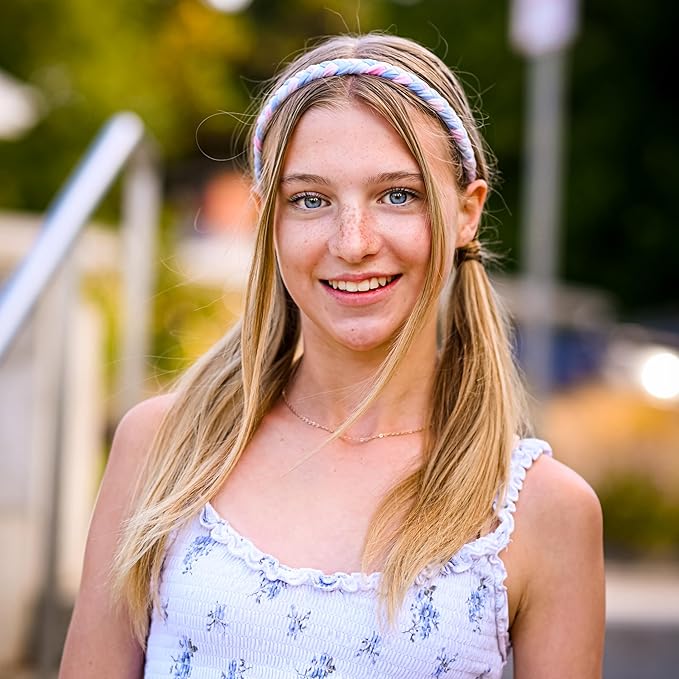FROG SAC 4 Braided Headbands for Girls, Adjustable Rainbow Tie Dye Braid Head Bands for Kids, Stretch Elastic Cloth Fabric Hairbands Accessories for Women, Teen Easter Basket Fillers Stocking Stuffers