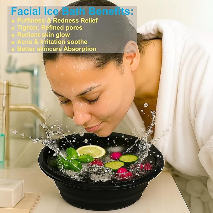 Ice Bowl for Face – Reusable Collapsible Cold Plunge Skincare Set, Face Ice Mold for Puffiness Relief, Skin Tightening, Redness & Glowing Skin Routine Bonus : Facial Scrubber