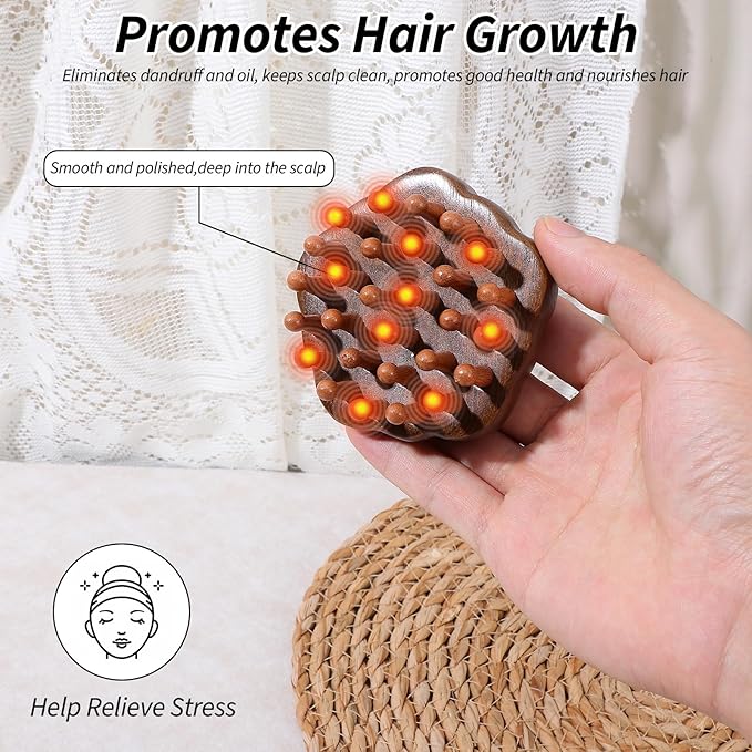 Wooden Scalp Massager Comb for Promote Hair Growth, Natural Wooden Hair Brush Portable Handheld Head Gua Sha Brush Round Anti-Static Head Massage Tool for Men Women Spa