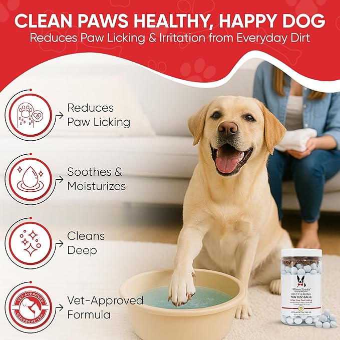Warren London Deep Cleaning Paw Soak for Dogs – 30 Count Fizz Balls | Soothes Itchy, Irritated Paws with Seaweed, Tea Tree Oil & Aloe | Anti-Lick Paw Relief & Easy 5-Minute Spa