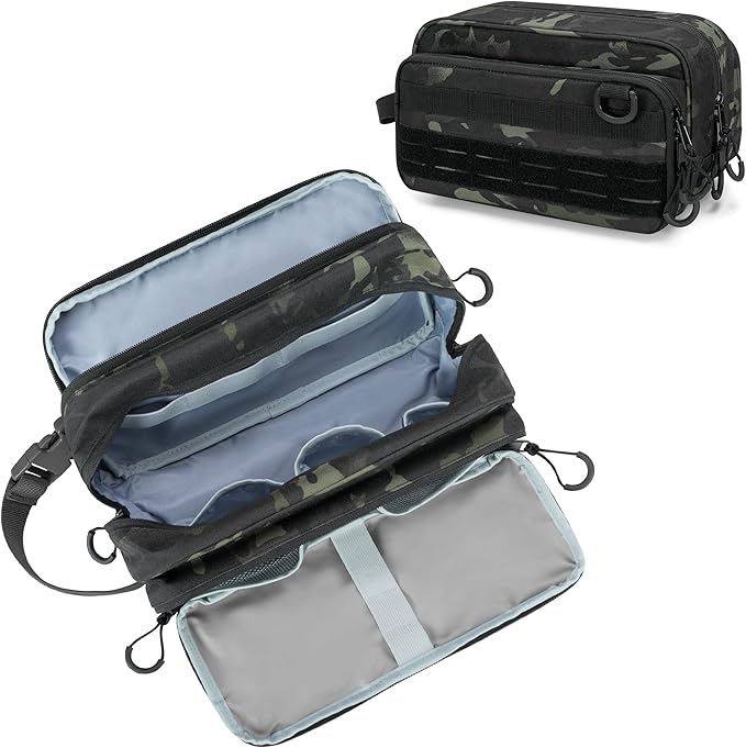 Tactical Toiletry Travel Bag for Men, Dopp Kit Shaving Organizer Case for Toiletries, Shower and Grooming Care Accessories, Camo(Empty Bag Only, Patent Design)