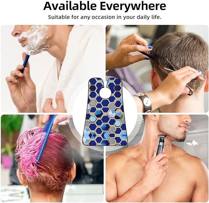 Blue Hexagons And Diamond Print Beard Bib Apron For Men, Beard Hair Catcher For Men Shaving Trimming,Beard Cape Cloth