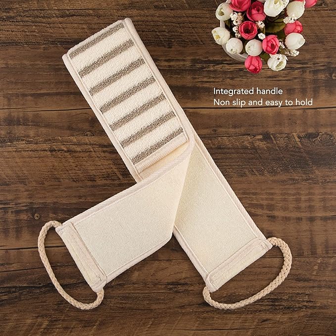 2pcs Linen Back Scrubber with Handles, Exfoliating Body Scrubber with Double Sided Texture, Foldable Portable Back Scrubber Strap for Deep Cleaning, Men Women Shower Back Scrubber for Home Bathroom