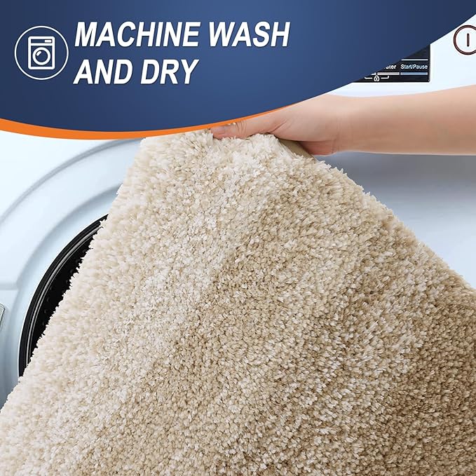 OLANLY Bathroom Rug Set 2 Piece, Soft Absorbent Microfiber Bath Rug Set, Non-Slip, Machine Wash Dry, Plush Shaggy Bath Mats for Bathroom (30"x20"+24"x16", Tan)