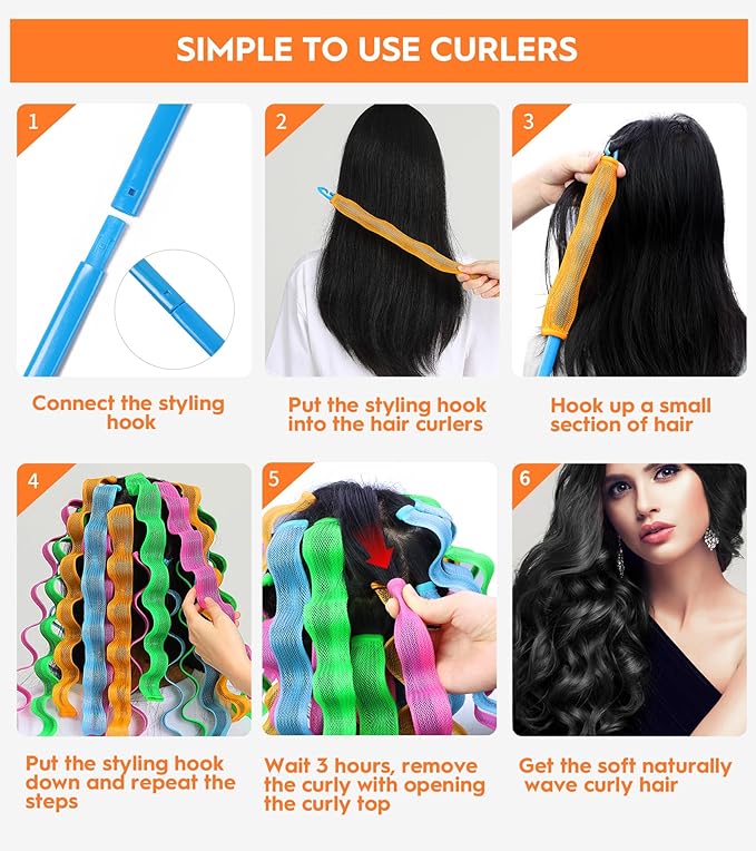 42 Pieces Heatless Waves Hair Curler, No Heat Damage Wavy Hair Curlers with 2 Sets of Styling Hooks, Heatless Curls for Women Girls Long Medium Hair (4 Colors,45cm/ 17.7")