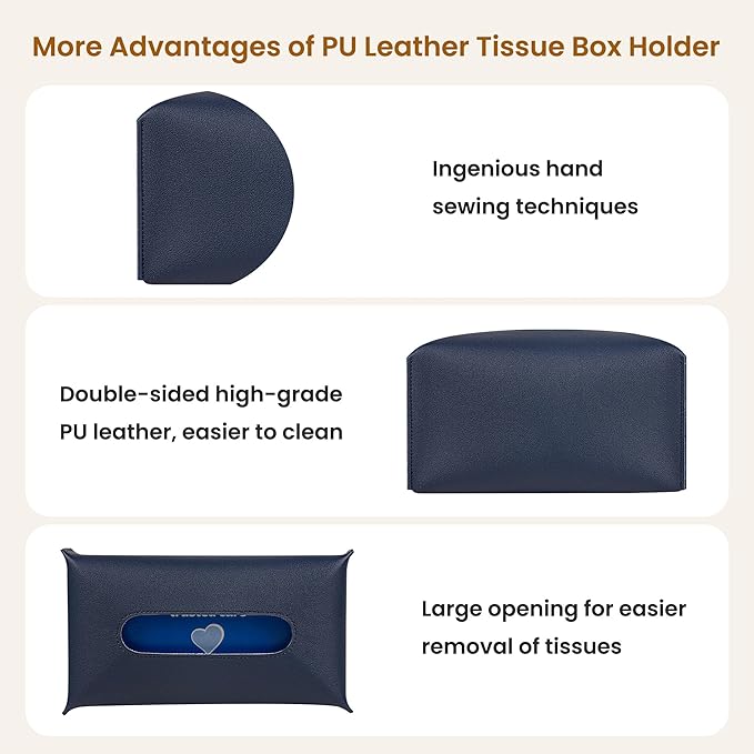 Long Tissue Box Cover, PU Leather Tissue Holder Rectangle, Facial Paper Organizer, Modern Dispenser for Bathroom, Kitchen, Home, Office, Tabletop (1, Deep Blue, Tall)