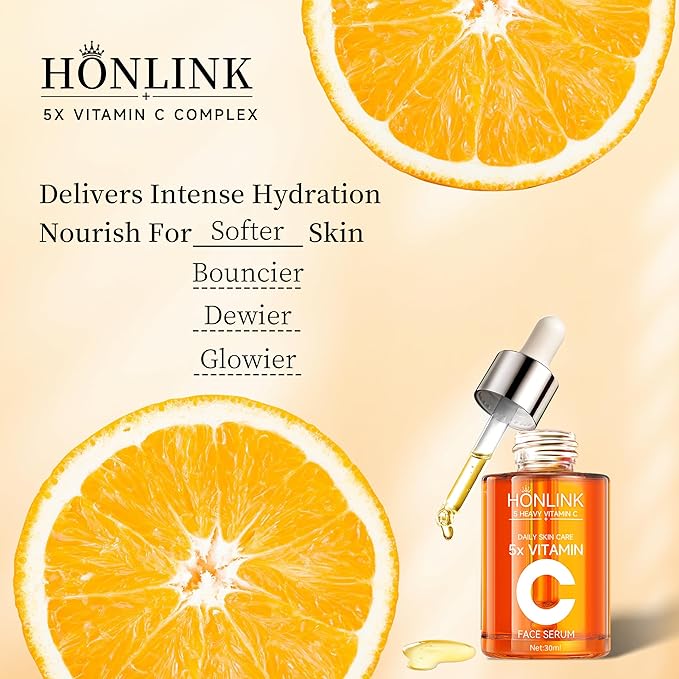 Premium 5X Vitamin C Face Serum 30ml - Vitamin C Serum with Niacinamide, Hyaluronic Acid & Collagen, Hydrating & Firming Essence for Glowing Skin and Even Tone