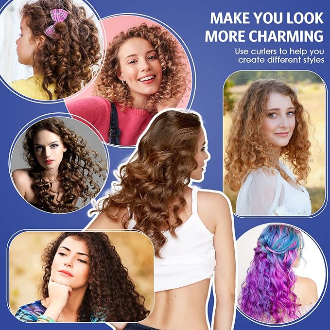 WILLBOND 60 Pieces Flexible Curling Rods Hair Curlers Rollers Twist Flexi No Heat Rods Rollers for Long Short Hair Women(0.3 x 7 Inch,Navy Blue)