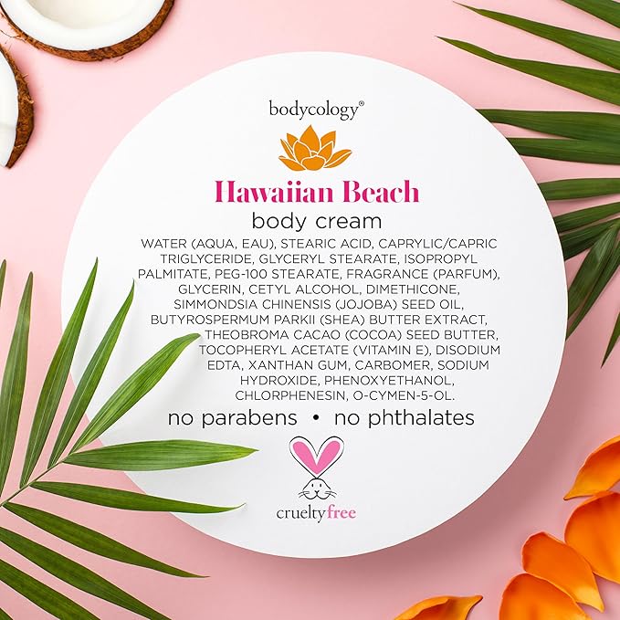 Bodycology Shea Butter Body Cream, Hawaiian Beach, 8 oz (Pack of 2)